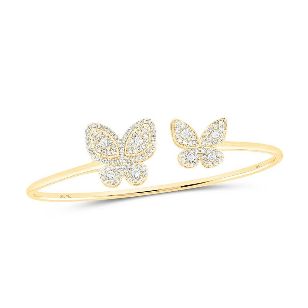 0.75cttw Diamond Bangle Butterfly 10k Yellow Gold Womens Bracelet