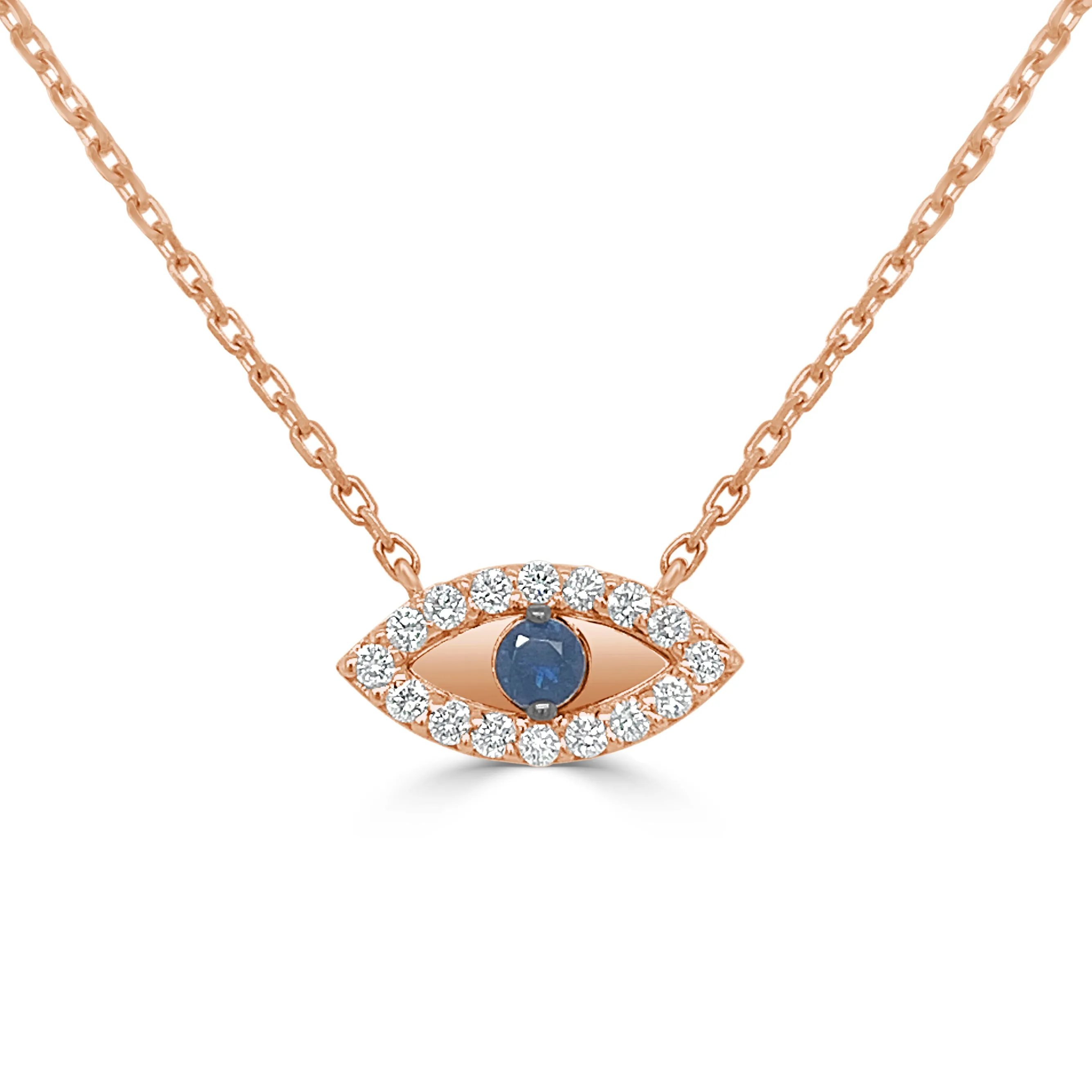 14k Gold & Diamond with Sapphire Evil Eye Necklace - 0.21ct