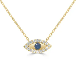 14k Gold & Diamond with Sapphire Evil Eye Necklace - 0.21ct