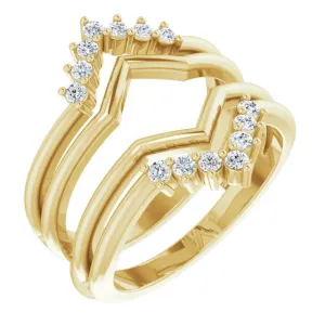 14K Gold Chevron Shape Double Diamond Ring Guard Wedding Band