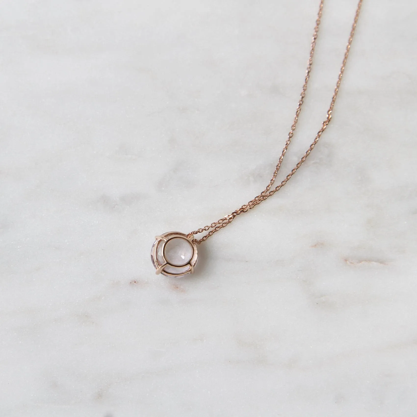 14k Rose Gold 8mm Round Rose de France Necklace