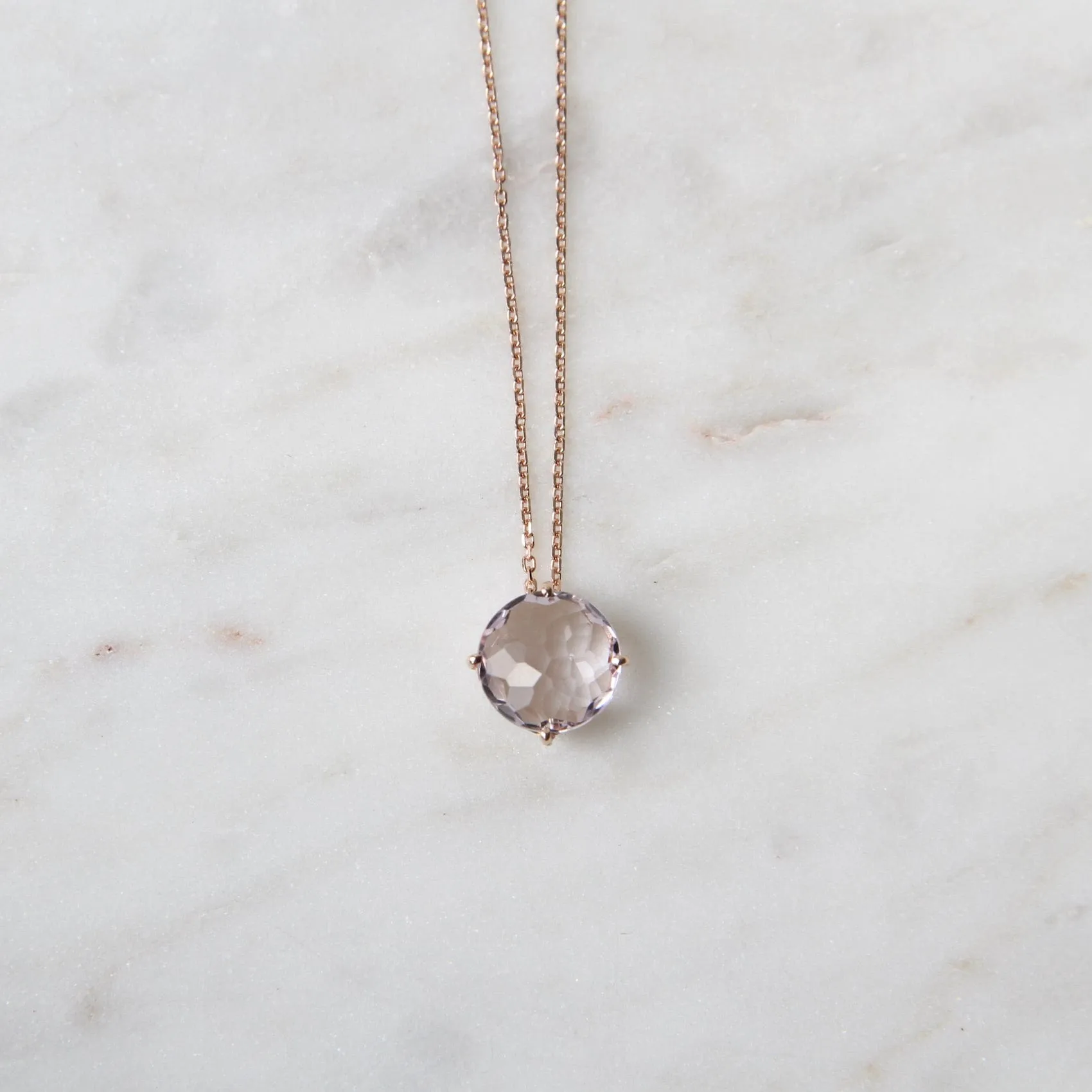 14k Rose Gold 8mm Round Rose de France Necklace