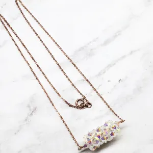 14K Rose Gold Swarovski Crystal Barrel Necklace Handmade- Super Sparkly