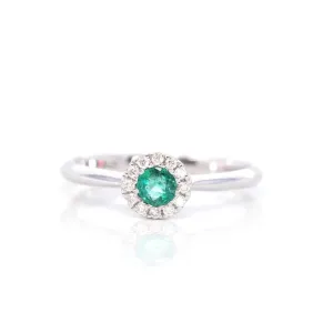 14k White Gold Natural Emerald Ring With Diamond