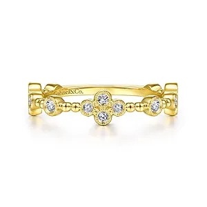 14K Yellow Gold Bezel Set Diamond Quatrefoil Station Ring