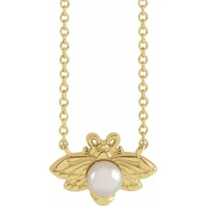 14K Yellow Gold Freshwater Cultured Akoya Pearl Bee 18" Necklace