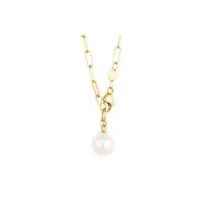 14K Yellow Gold Paperclip Chain Necklace with Single Cultured Freshwater Pearl