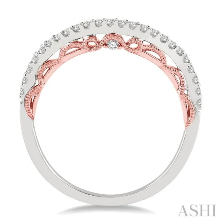 1/5 ctw Arched Center Round Cut Diamond Wedding Band in 14K White and Rose Gold