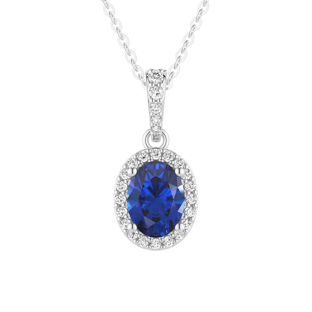 1.69 CT. Vintage Style Oval Sapphire Halo Pendant