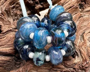 17 Steel Blue Lampwork Beads Set SRA