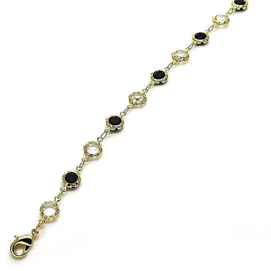 18K Gold Filled High Polish Finish Black and White Made With Crystal Round Ankle Bracelet