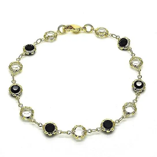 18K Gold Filled High Polish Finish Black and White Made With Crystal Round Ankle Bracelet