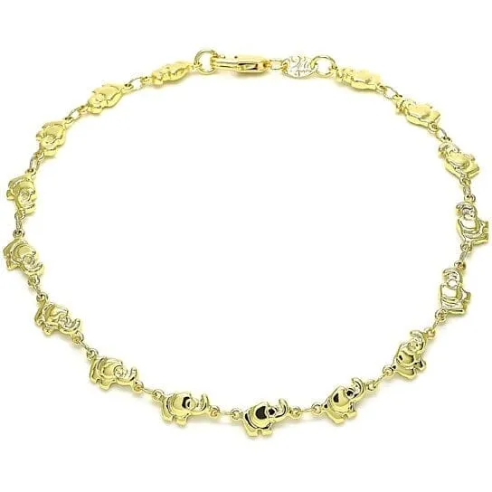 18k Gold Filled High Polish Finsh Elephant Link Anklet Bracelet