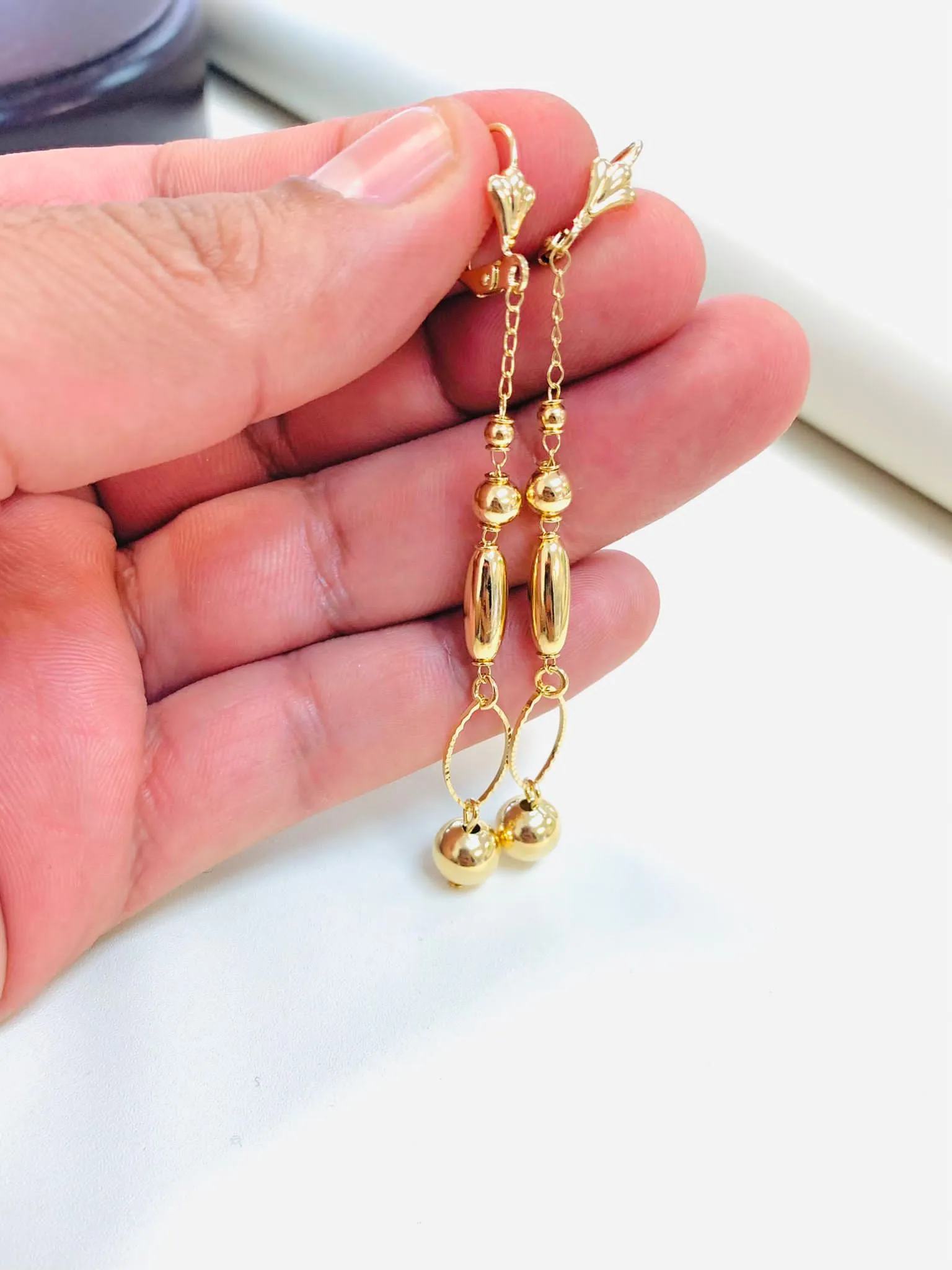 18K Gold Filled Lever Back Earrings for Womens Ball Dangle Earrings