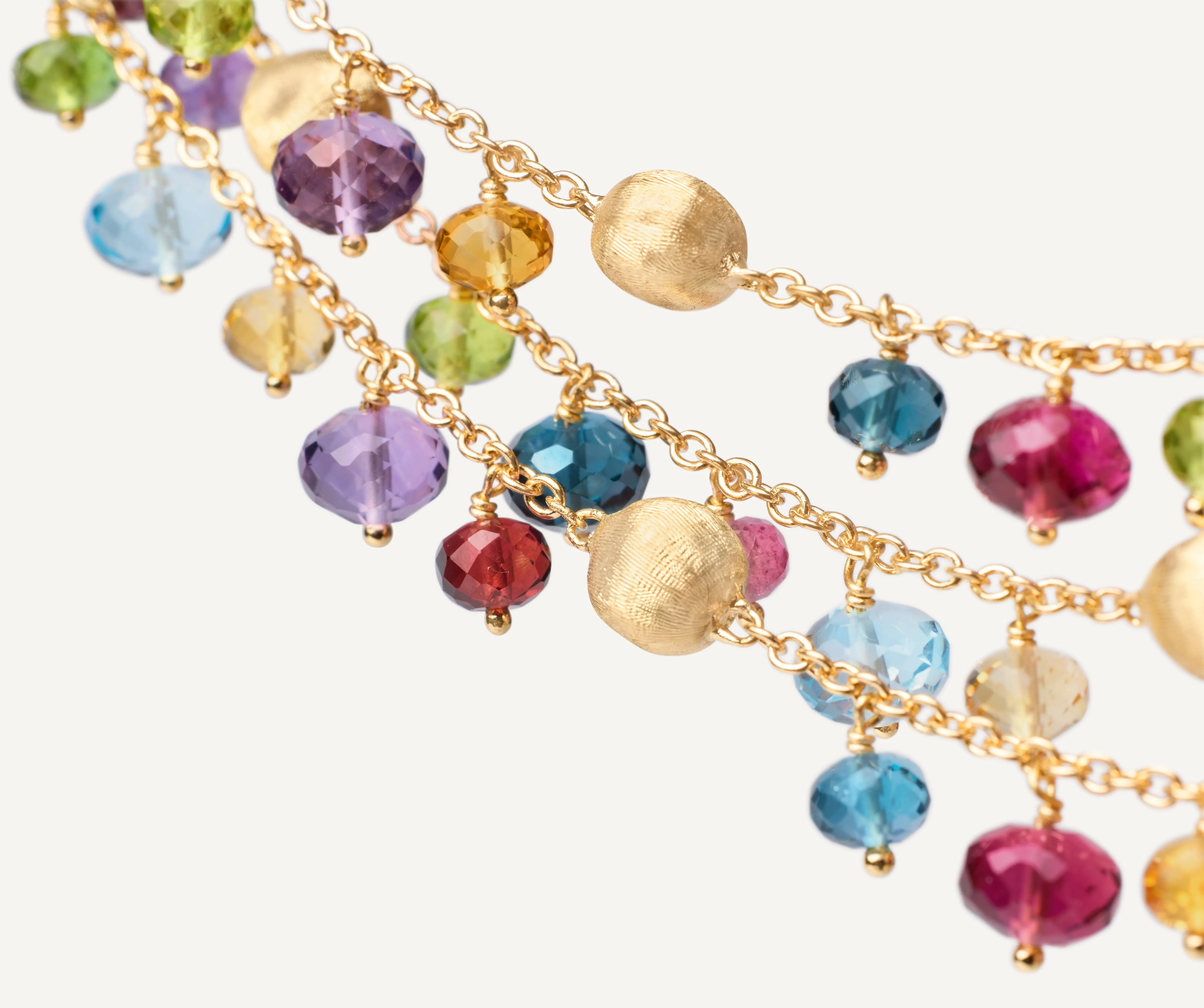 18K Yellow Gold 3-Strand Mixed Gemstone Bracelet