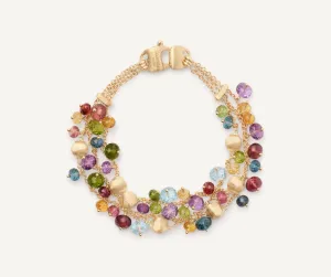 18K Yellow Gold 3-Strand Mixed Gemstone Bracelet