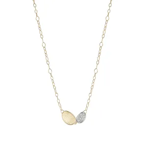 18K Yellow Gold and Diamond Petite Double Leaf Necklace