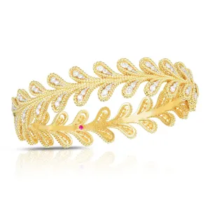 18K YW Diamond Byzantine Barocco Laurel Leaf Bangle