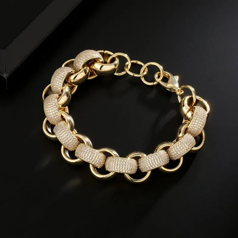 20mm XXL Gold Filled Belcher Bracelet Stones 8.5/9.5 Inch