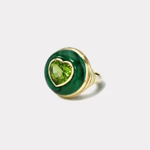 3.4ct Heart Peridot in Malachite Petite Lollipop Ring