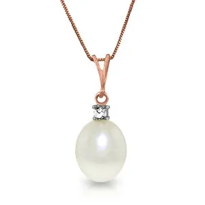 4.05 Carat 14K Solid Rose Gold Necklace Natural Diamond Pearl