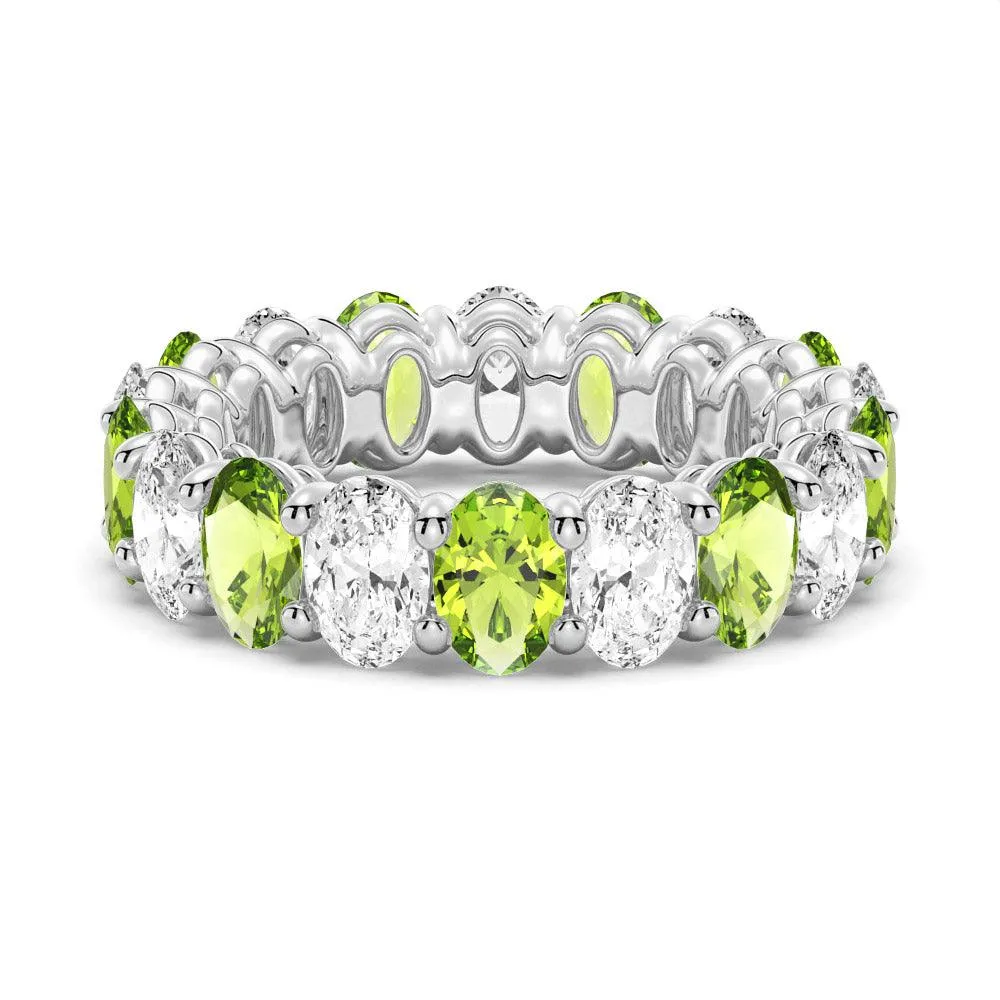 6.6 CT. Lab Grown White Sapphire with Green Gemstone Band