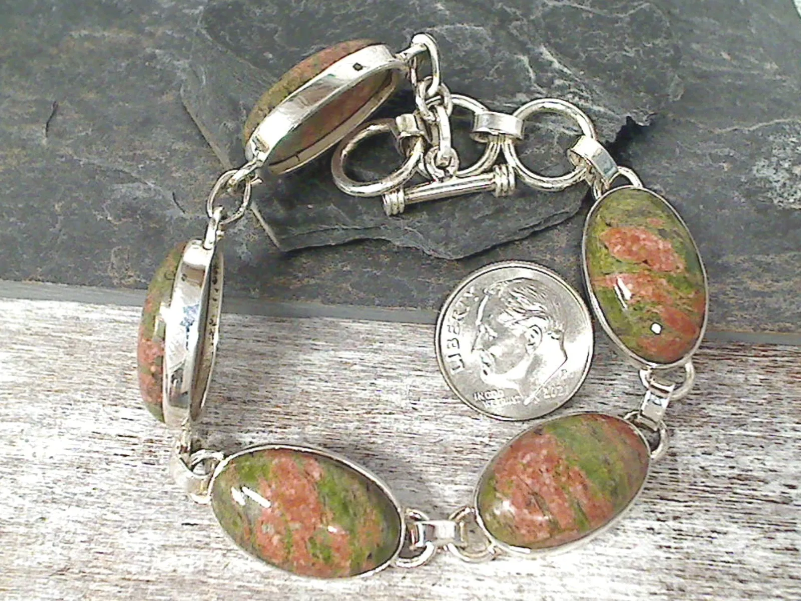 7" - 8" Unakite, Sterling Silver Bracelet