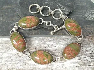 7" - 8" Unakite, Sterling Silver Bracelet