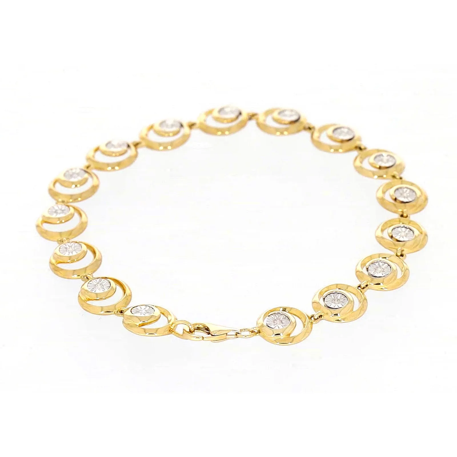 9ct Two Tone Gold  with 0.14 Carat tw of Diamonds Bracelet