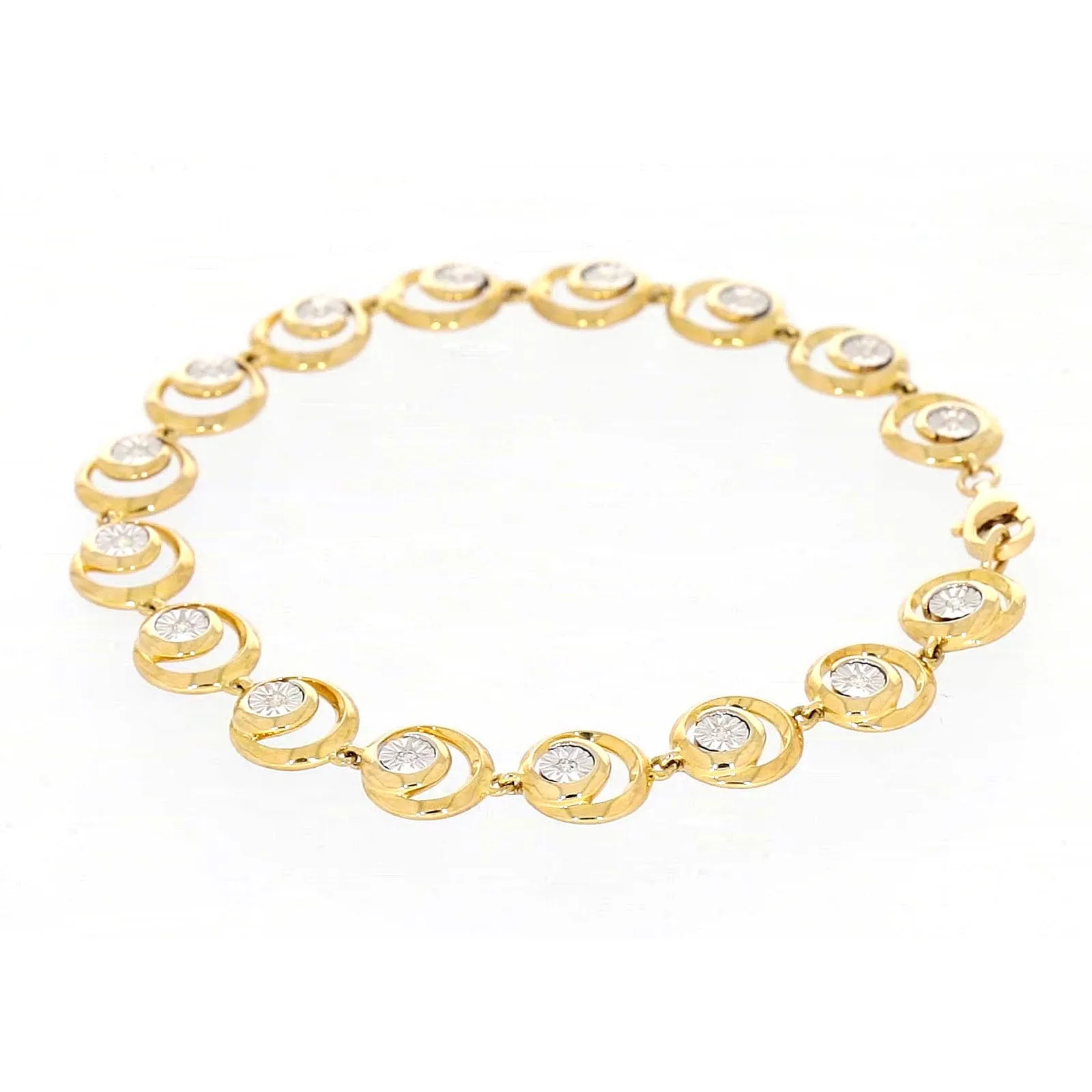 9ct Two Tone Gold  with 0.14 Carat tw of Diamonds Bracelet