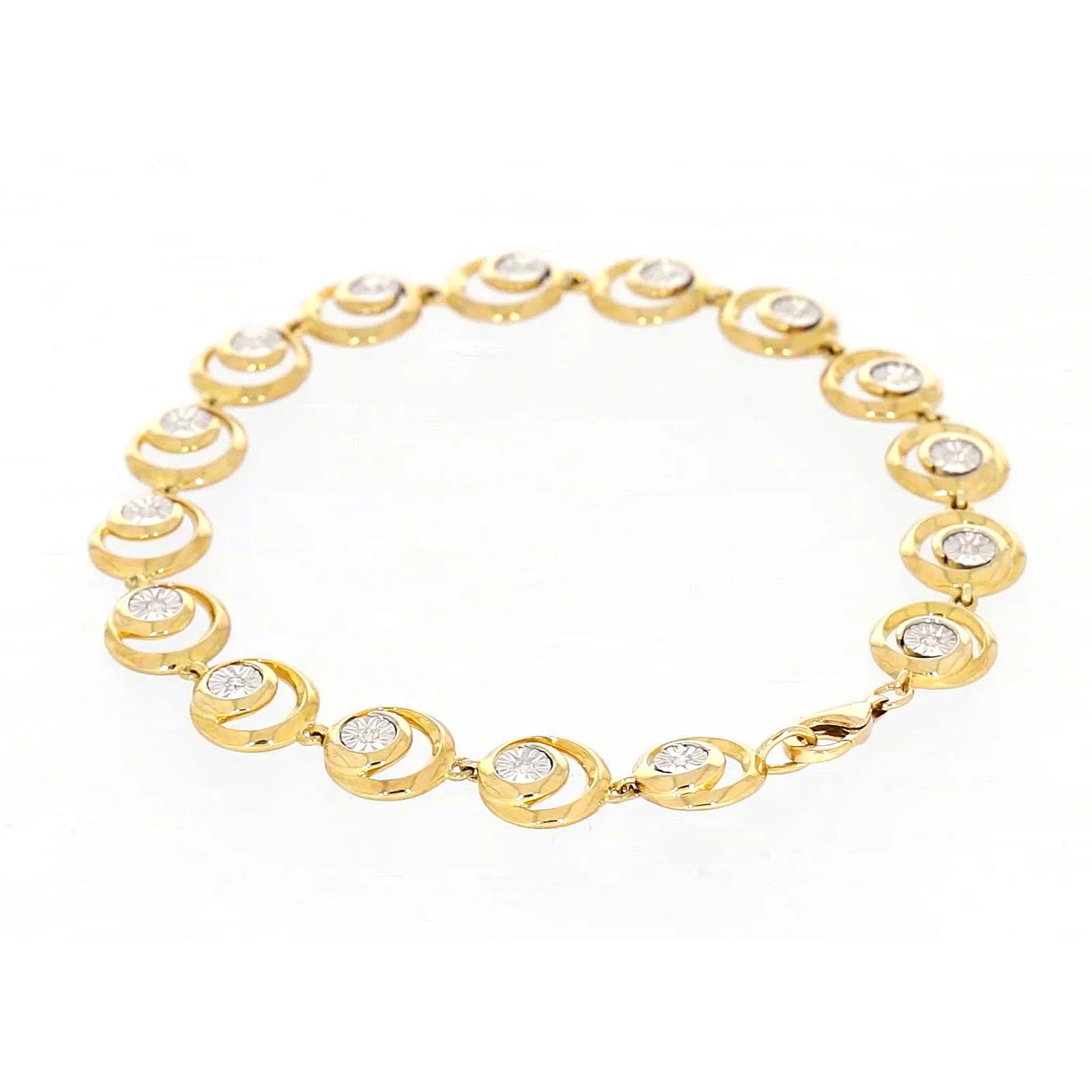 9ct Two Tone Gold  with 0.14 Carat tw of Diamonds Bracelet