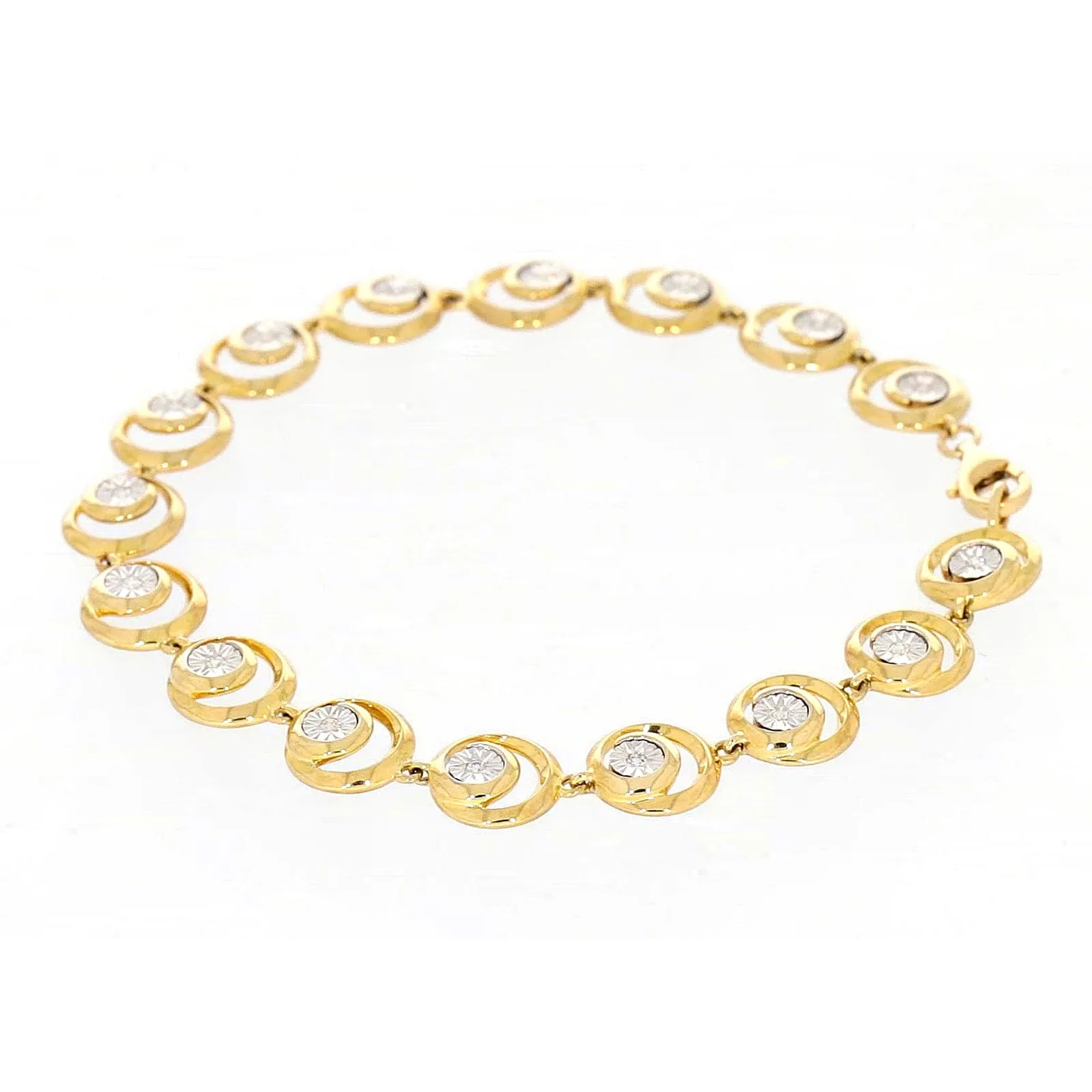 9ct Two Tone Gold  with 0.14 Carat tw of Diamonds Bracelet