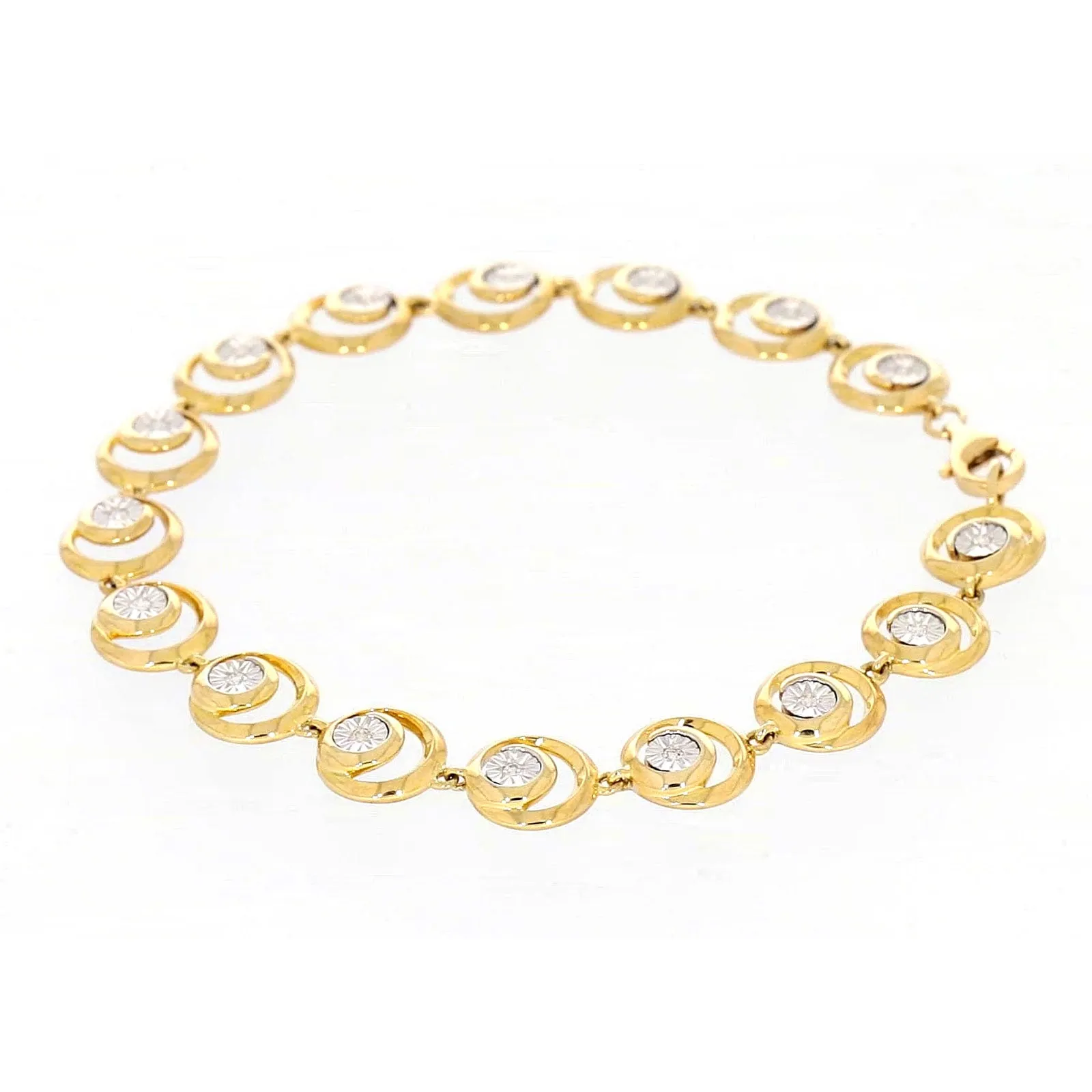 9ct Two Tone Gold  with 0.14 Carat tw of Diamonds Bracelet