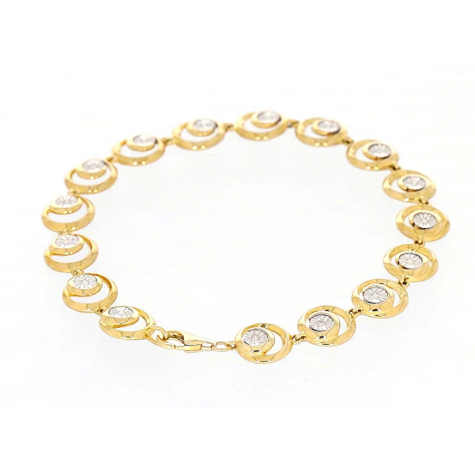 9ct Two Tone Gold  with 0.14 Carat tw of Diamonds Bracelet