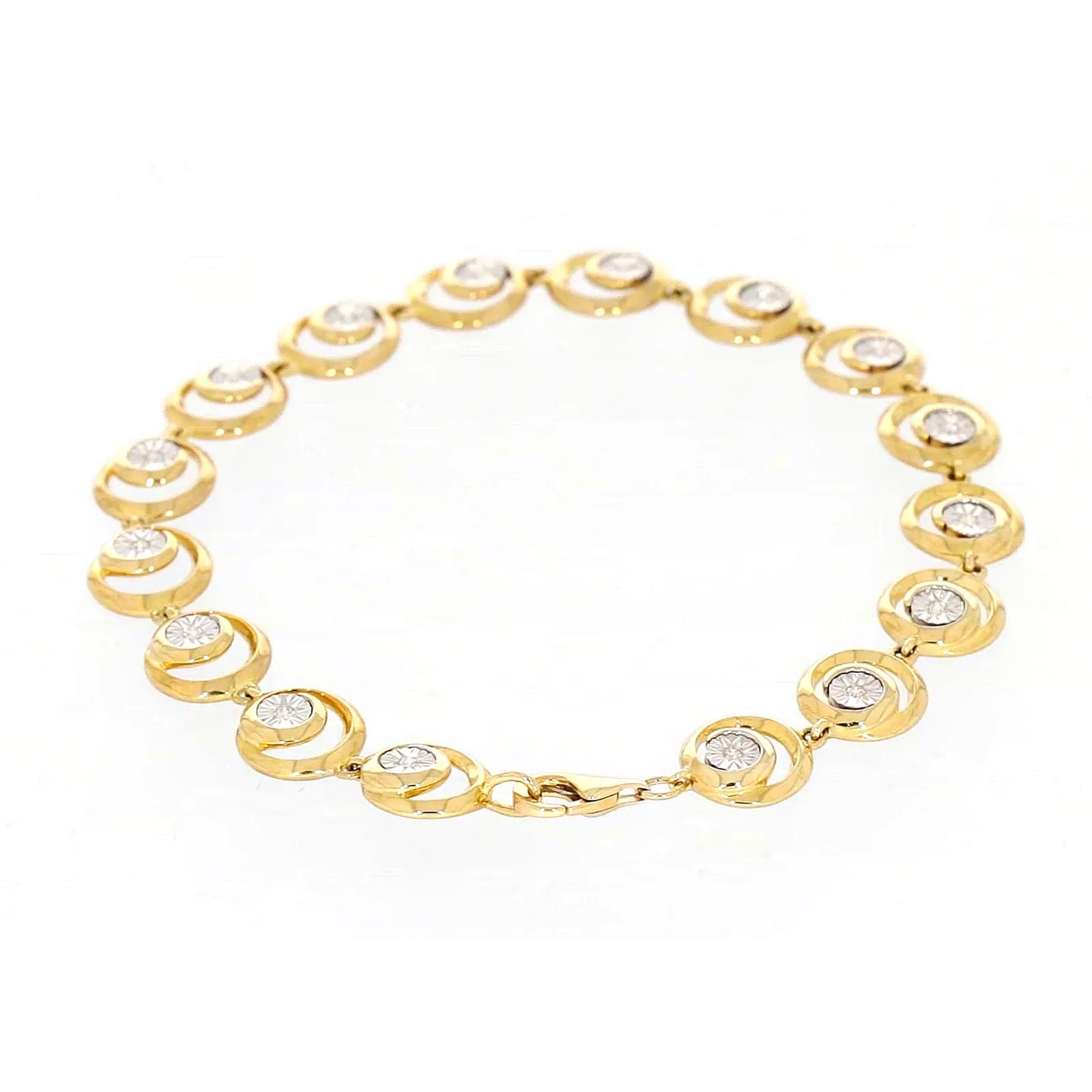 9ct Two Tone Gold  with 0.14 Carat tw of Diamonds Bracelet