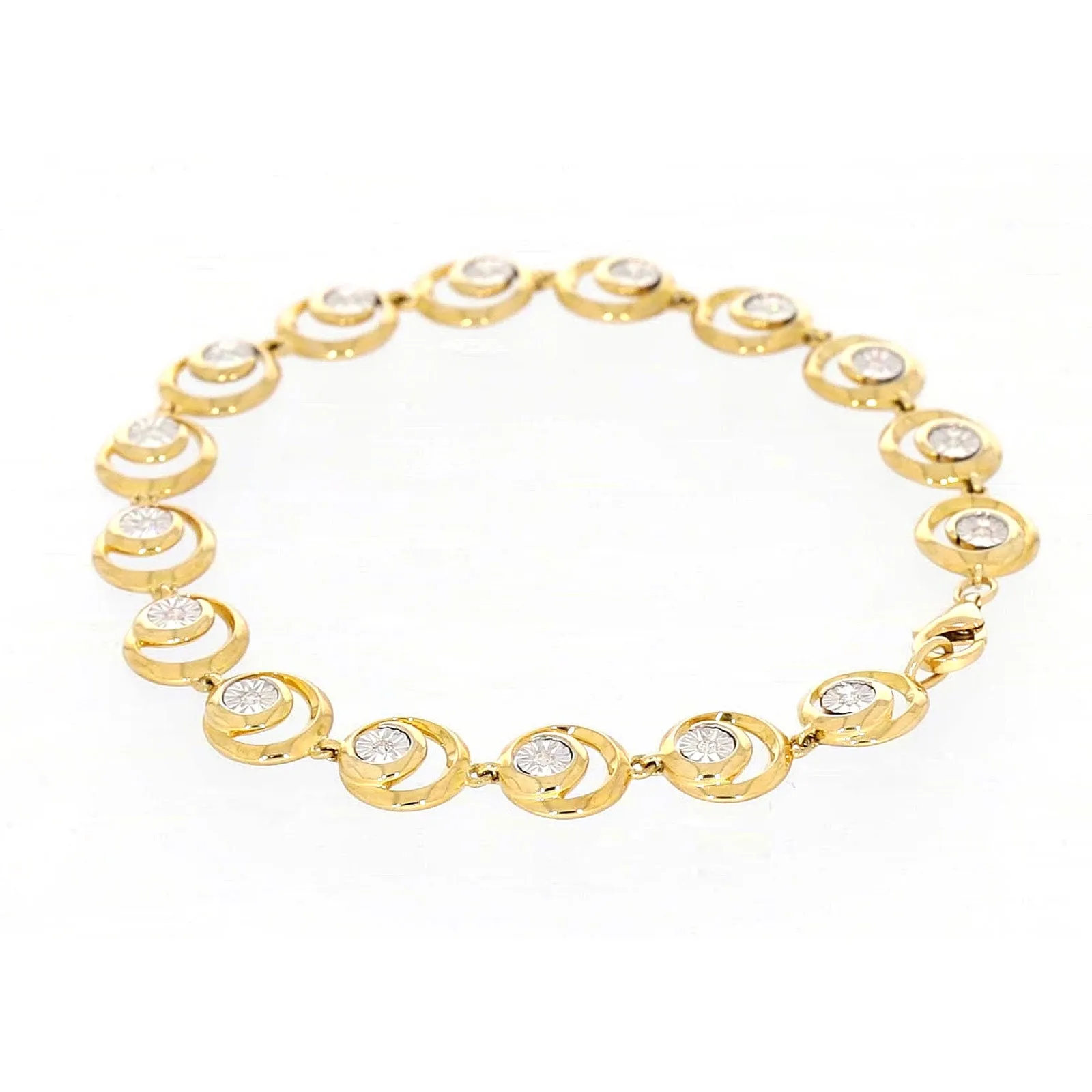 9ct Two Tone Gold  with 0.14 Carat tw of Diamonds Bracelet