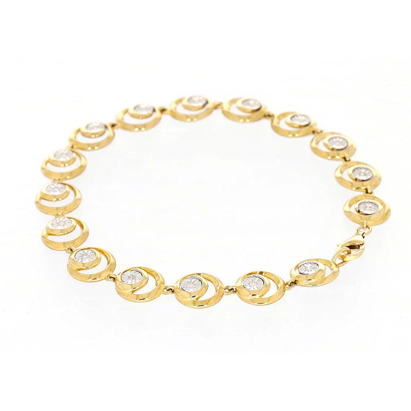 9ct Two Tone Gold  with 0.14 Carat tw of Diamonds Bracelet