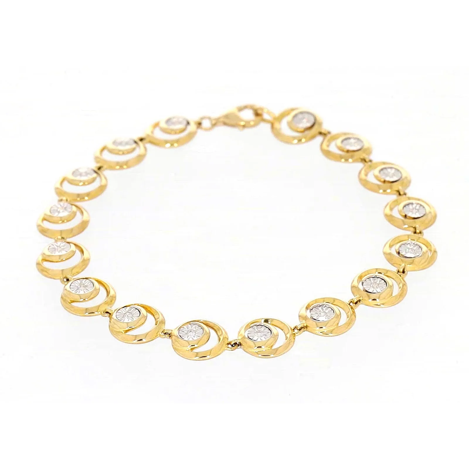 9ct Two Tone Gold  with 0.14 Carat tw of Diamonds Bracelet