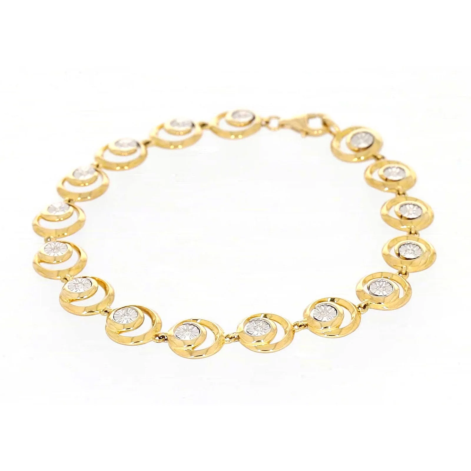 9ct Two Tone Gold  with 0.14 Carat tw of Diamonds Bracelet