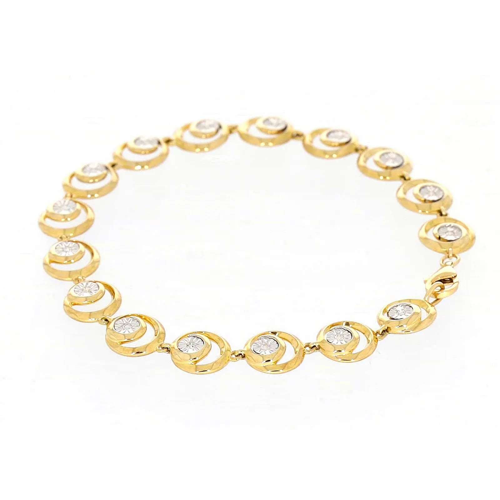 9ct Two Tone Gold  with 0.14 Carat tw of Diamonds Bracelet