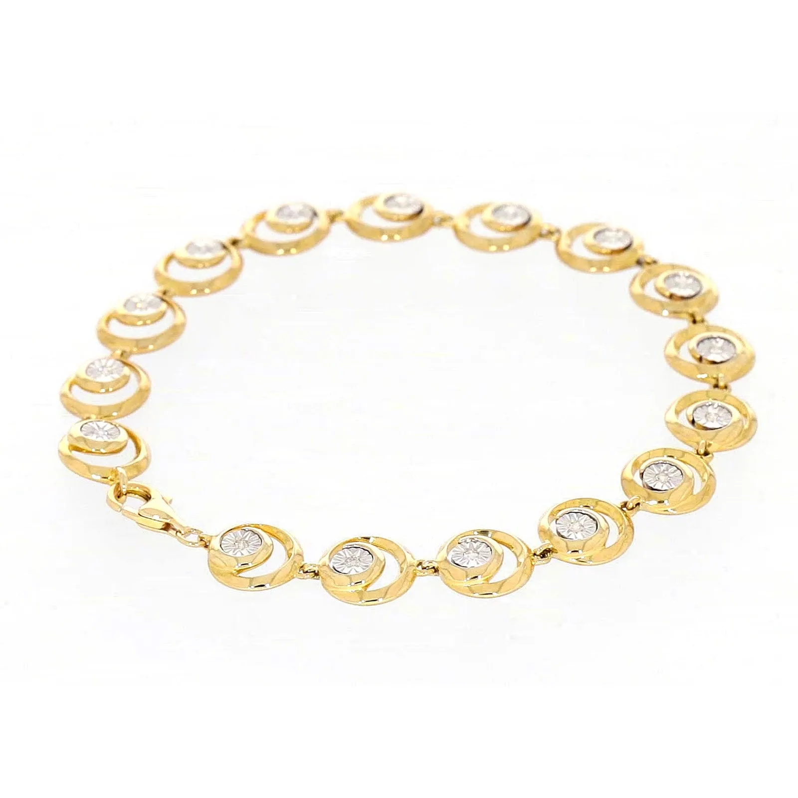 9ct Two Tone Gold  with 0.14 Carat tw of Diamonds Bracelet