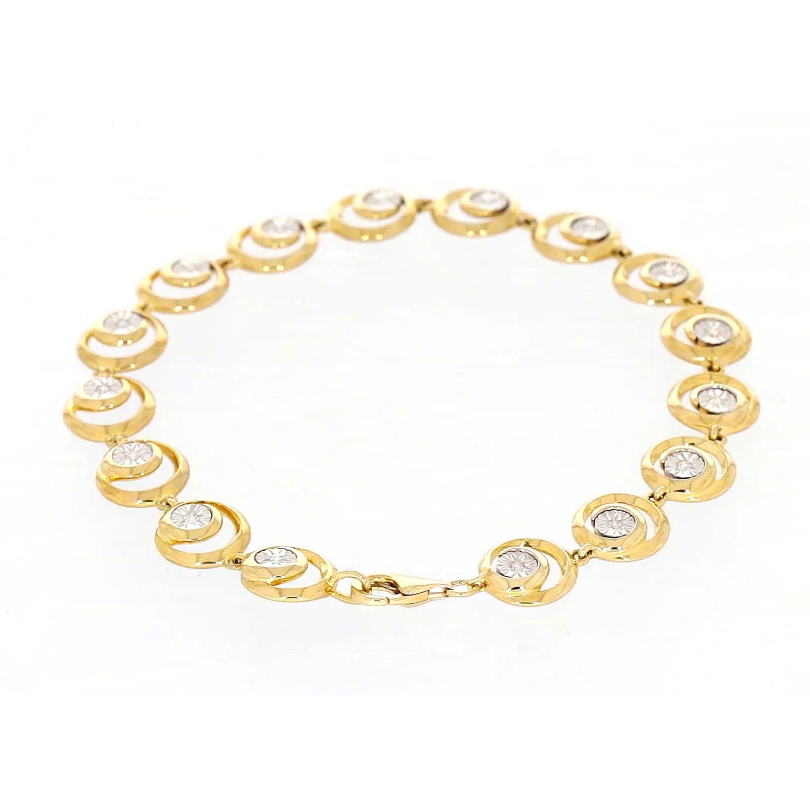 9ct Two Tone Gold  with 0.14 Carat tw of Diamonds Bracelet