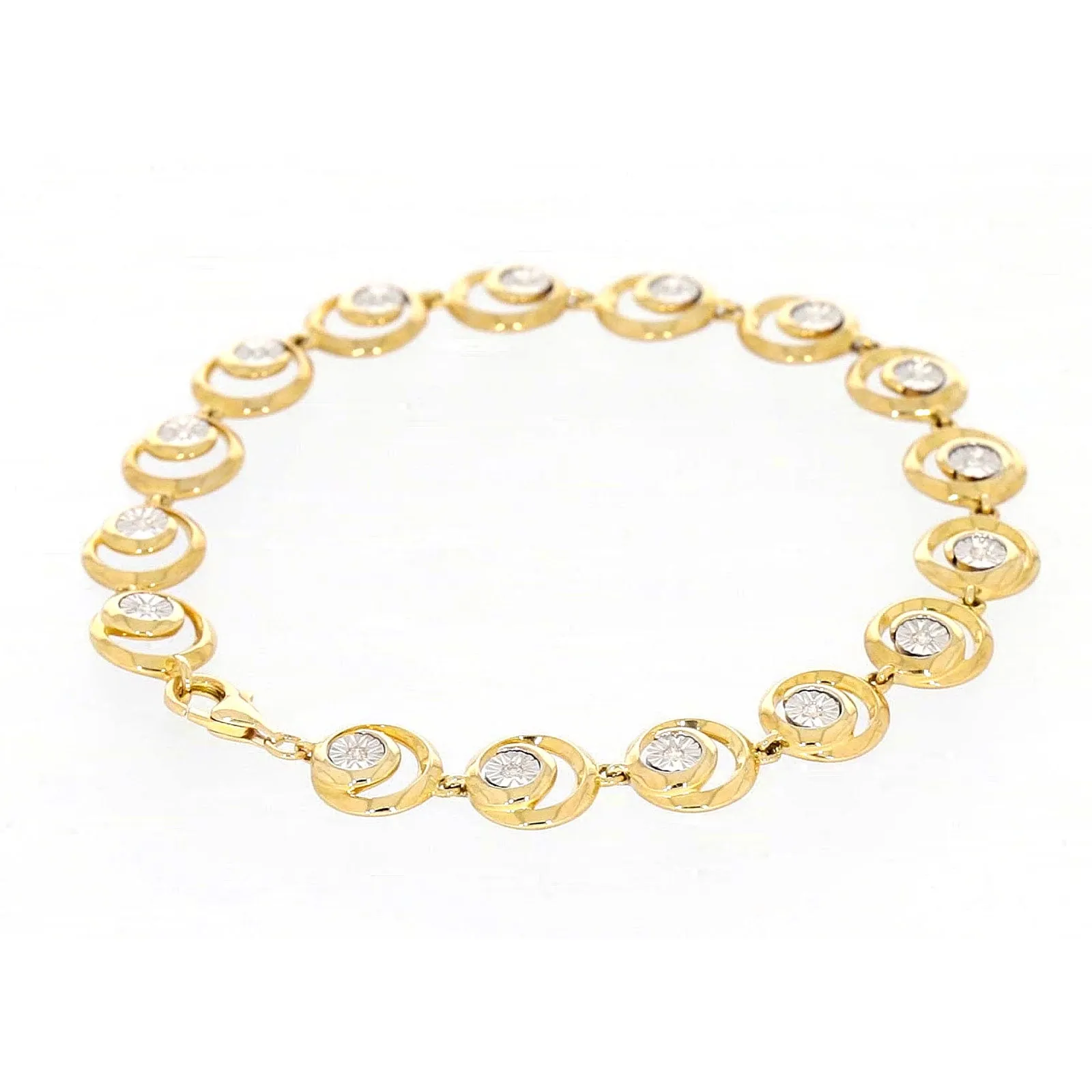 9ct Two Tone Gold  with 0.14 Carat tw of Diamonds Bracelet