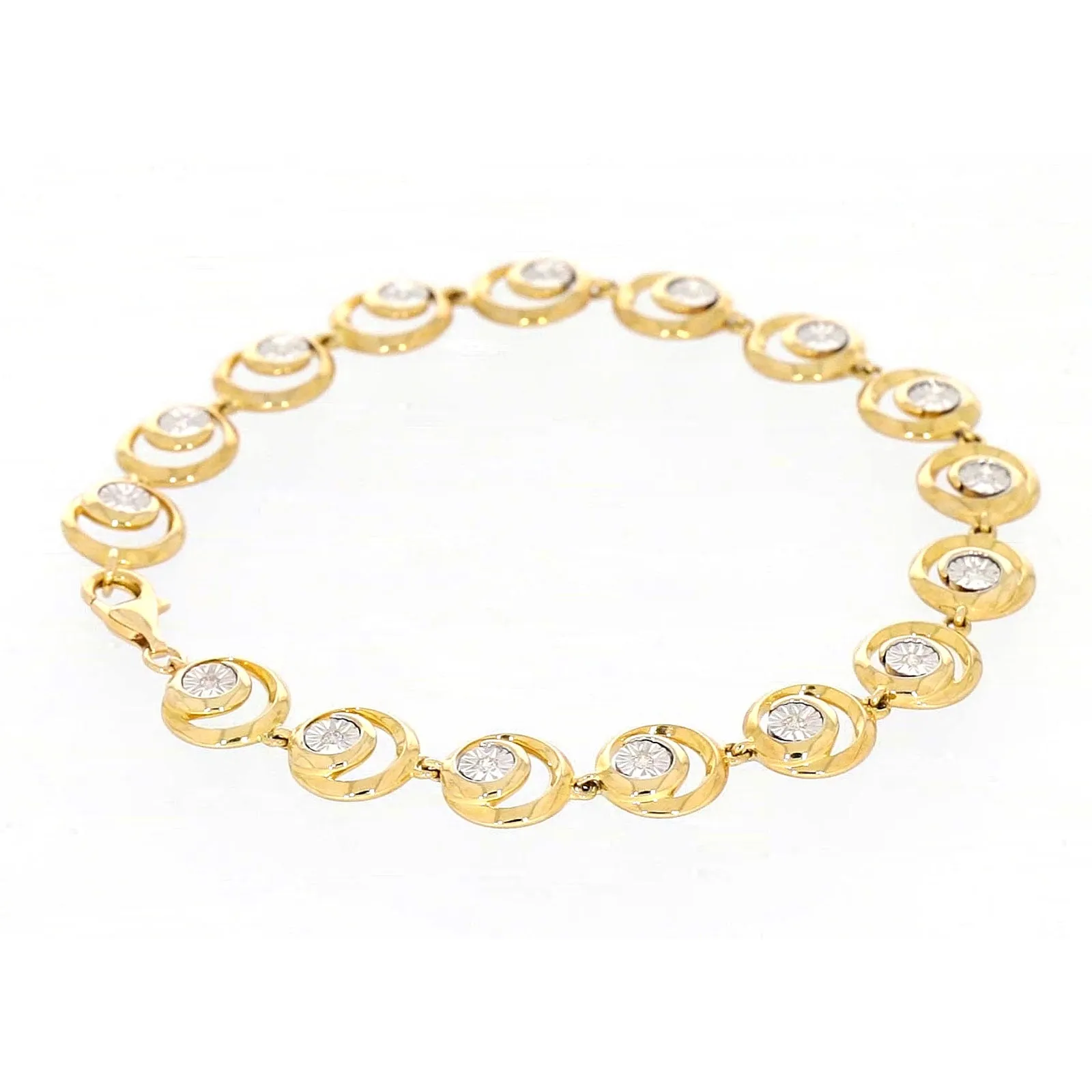 9ct Two Tone Gold  with 0.14 Carat tw of Diamonds Bracelet