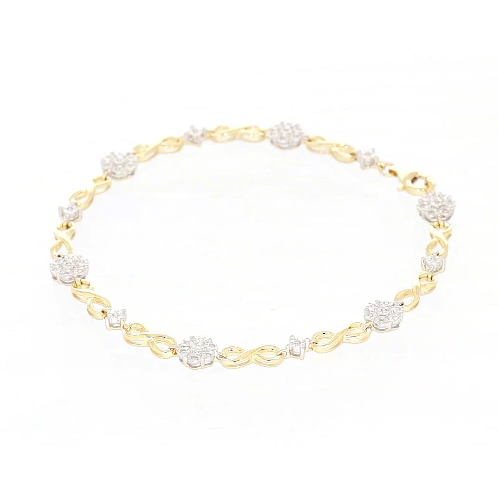 9ct Yellow Gold Round Brilliant Cut 0.15 Carat tw of Diamonds Bracelet