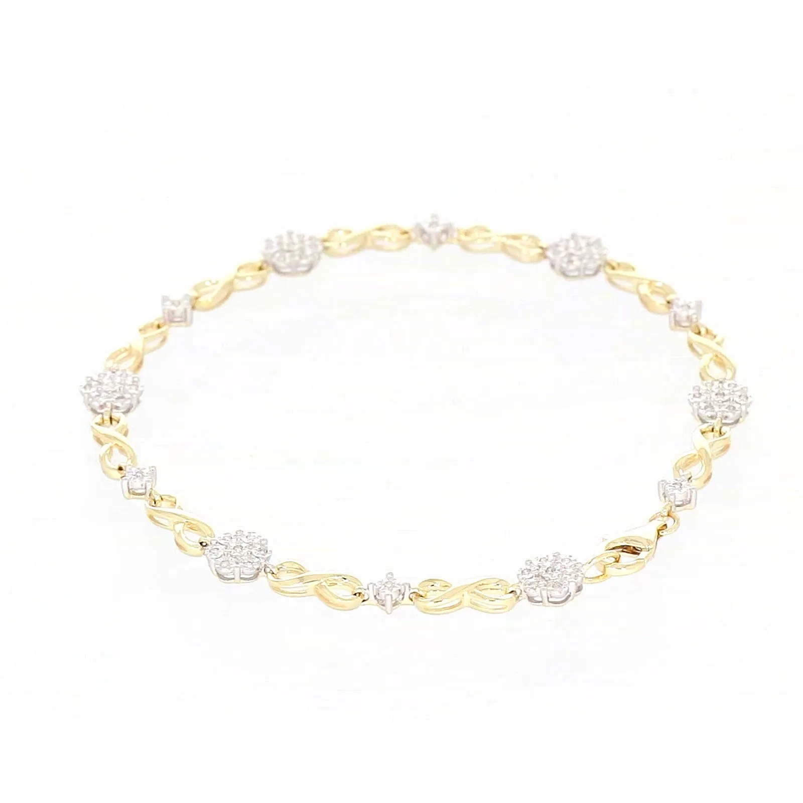 9ct Yellow Gold Round Brilliant Cut 0.15 Carat tw of Diamonds Bracelet