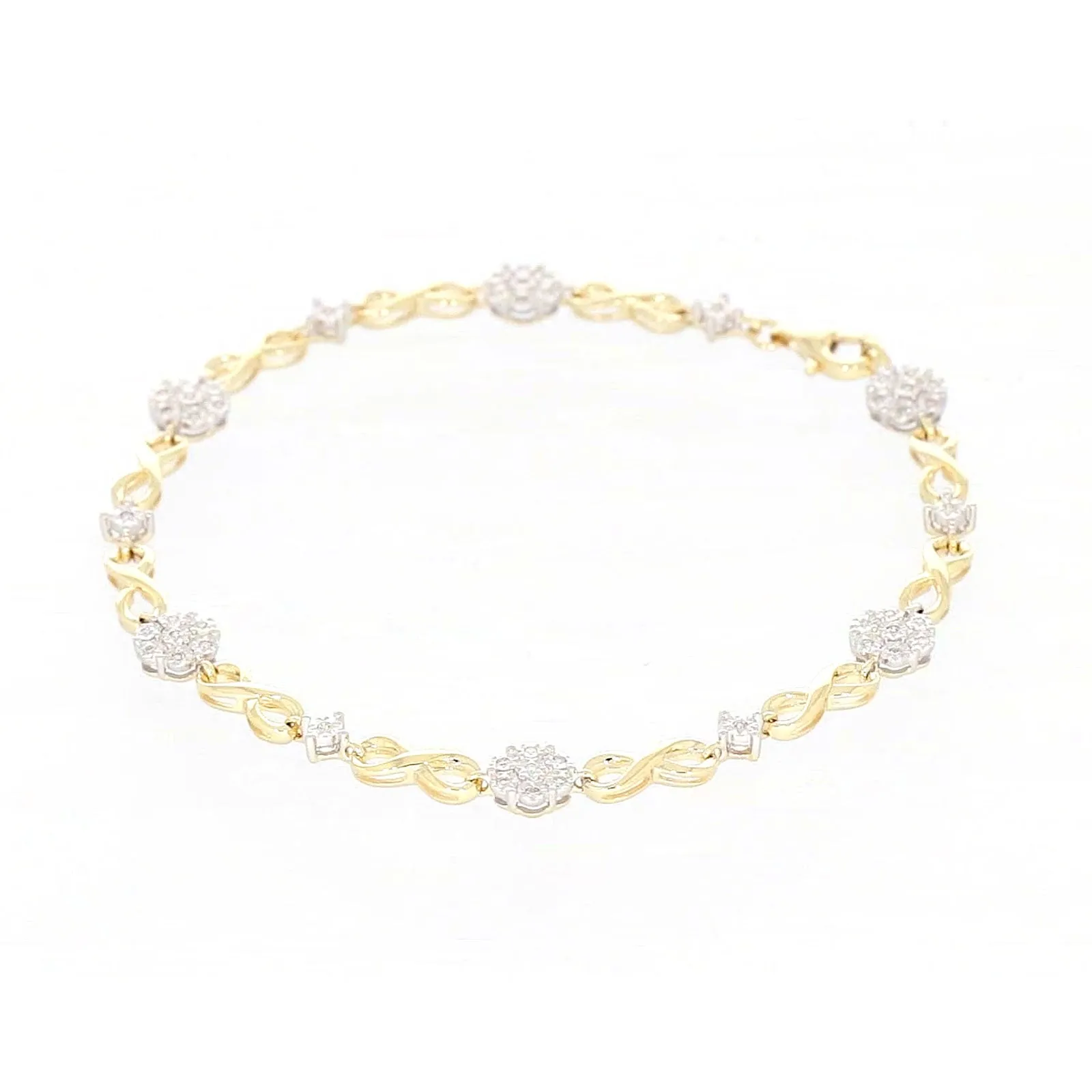 9ct Yellow Gold Round Brilliant Cut 0.15 Carat tw of Diamonds Bracelet