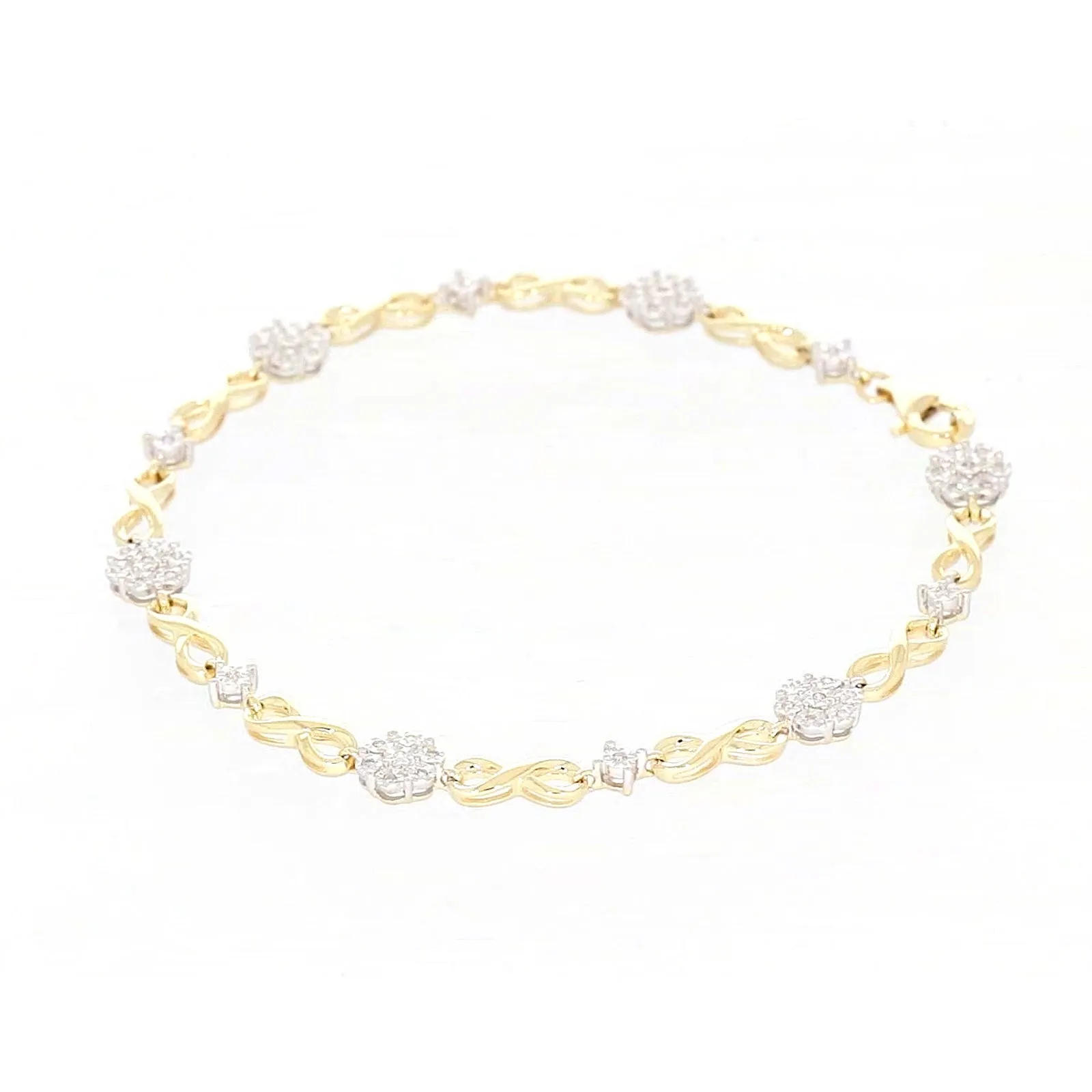 9ct Yellow Gold Round Brilliant Cut 0.15 Carat tw of Diamonds Bracelet