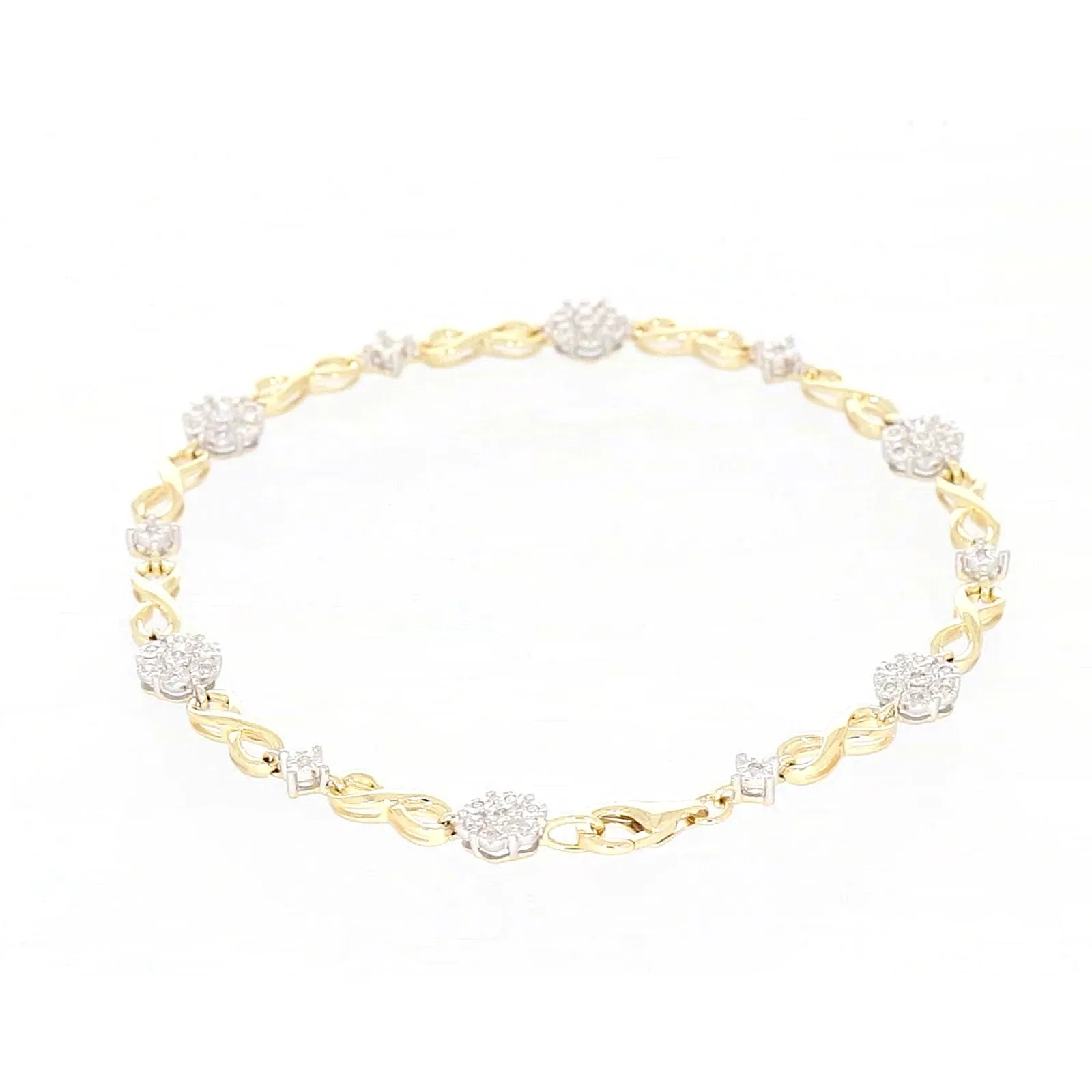 9ct Yellow Gold Round Brilliant Cut 0.15 Carat tw of Diamonds Bracelet