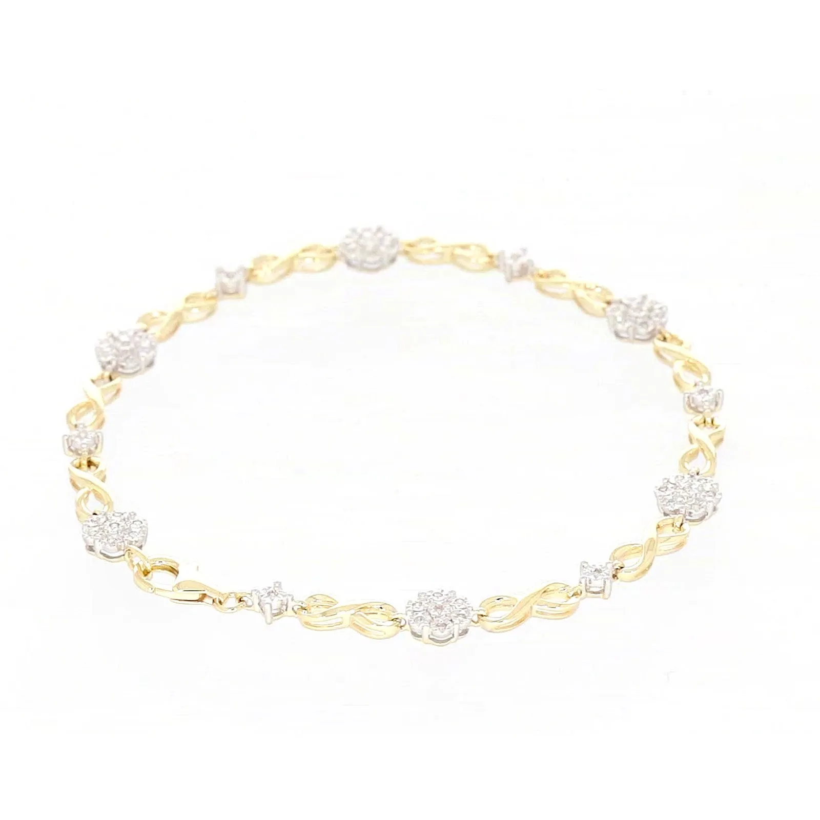 9ct Yellow Gold Round Brilliant Cut 0.15 Carat tw of Diamonds Bracelet